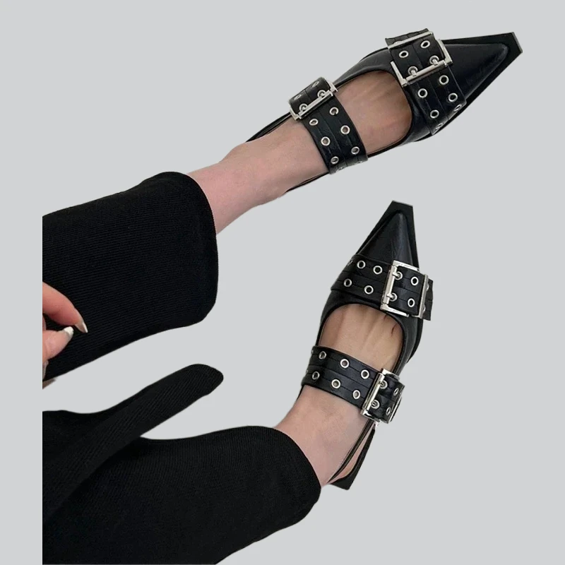 

Women Flat With Shoes 2025 Designer Luxury Buckle Fashion Ladies Flats Slingback Pointed Toe Casual Female Sandals Mules