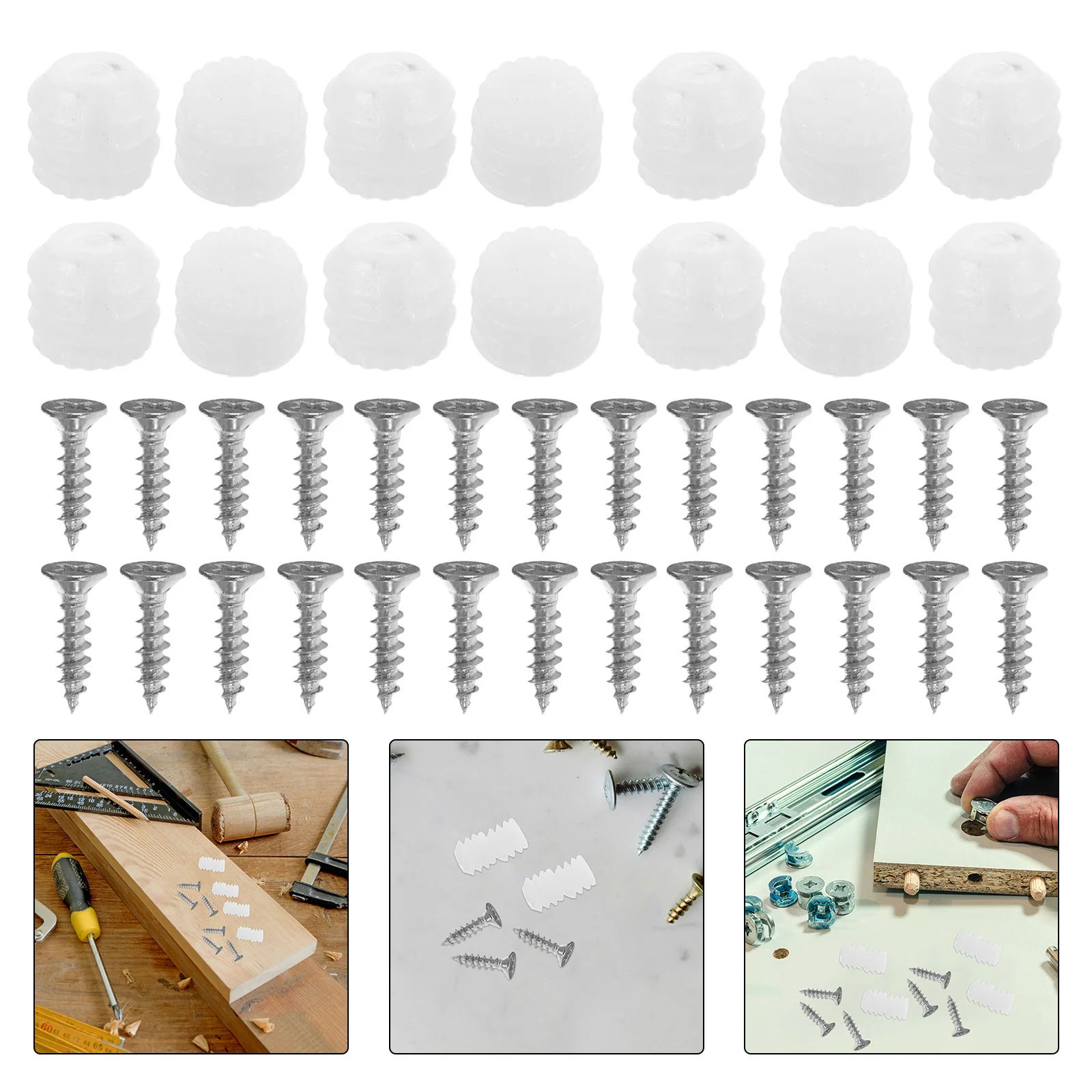 

200Pcs Plastic Hinge Dowel Inserts Self Tapping Screws Cabinet Door Repair Mounting Screws Hardware for Furniture Hinges
