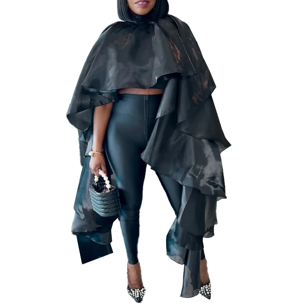 S10981 섹시한 캐주얼 새틴 루스 케이프 스타일 풀오버 셔츠 디자이너 겸손한 봄 Femme 2025 여름 드레스 가운 Vestido 여성 파티