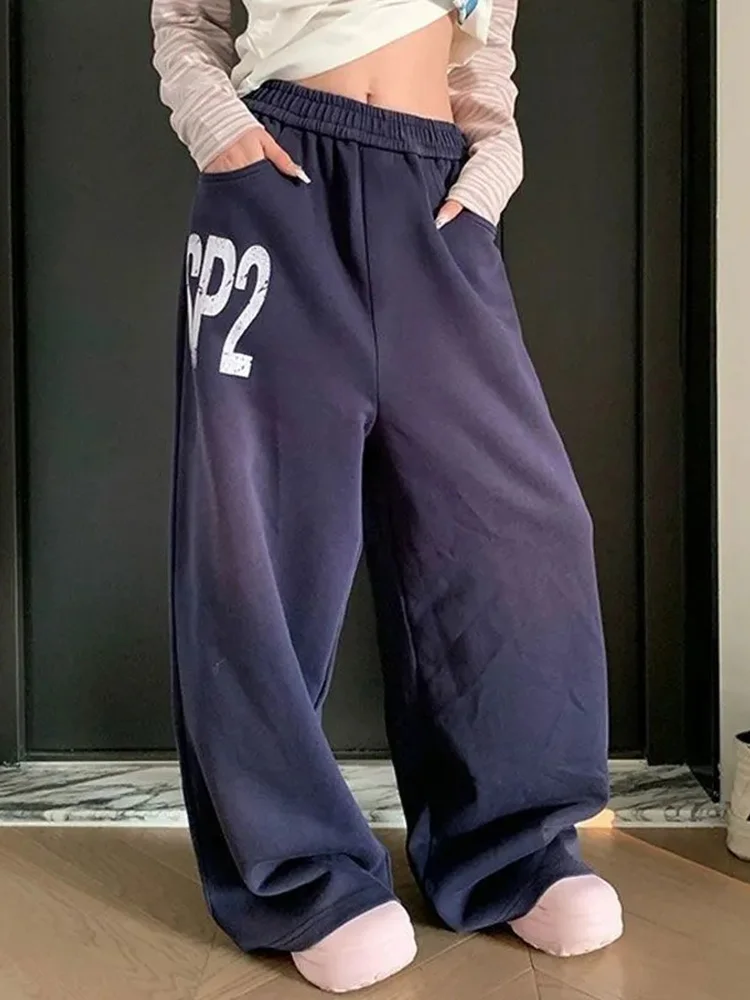 Vintage American Letter Sweatpants Streetwear Hip Hop High Waist Loose Pant Spring Casual Harajuku Retro Pockets Bf Y2K Trousers