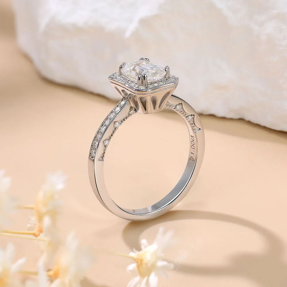 M-JAJA Moissanite Solitaire Rings 1ct Emerald Cut Engagement Ring for Women 925 Sterling Silver Jewelry Lab Diamond Wedding Band