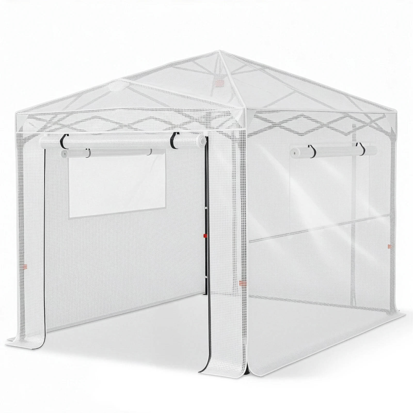 8*6ft Plastic Sprayed Iron Pipe PE Mesh Foldable Greenhouse Shed White