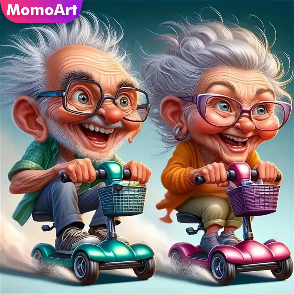 Momoart Diamond Mosaic Grandpa Grandma Portrait DIY Cross Stitch Painting Old People Embroidery Cartoon Handicraft