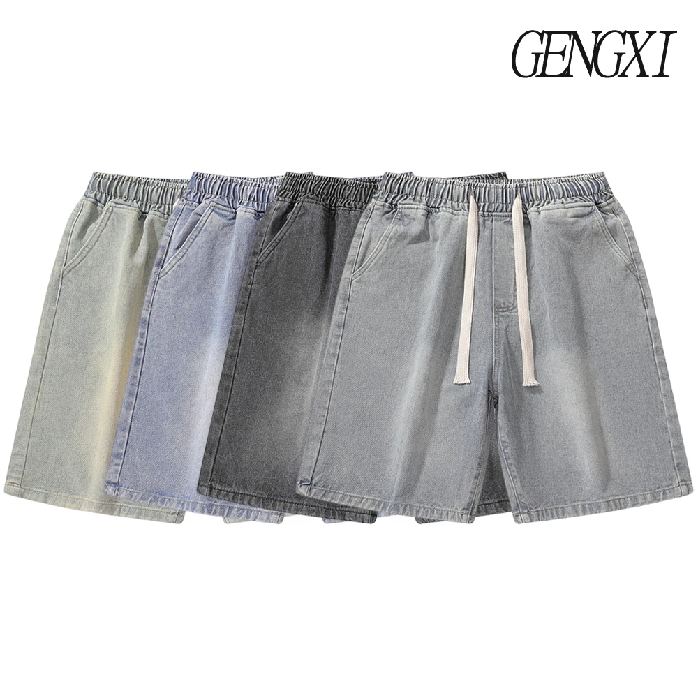 

Мужские винтажные потертые джинсовые шорты с потертостями-летние новые легкие джинсы с градиентным дизайном длиной до колена, модные повседневные свободные брюки