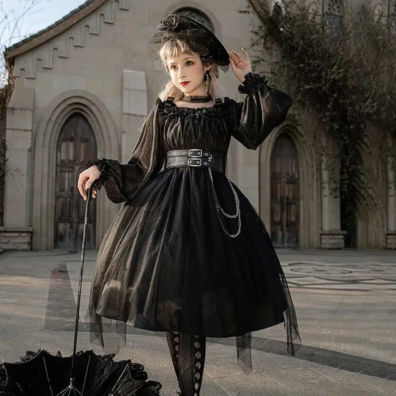 

Irregular Lace Patchwork Sweet Lolita Dresses Vintage Square Collar Party Femme Vestidos Y2K Aesthetic Cosplay Dress