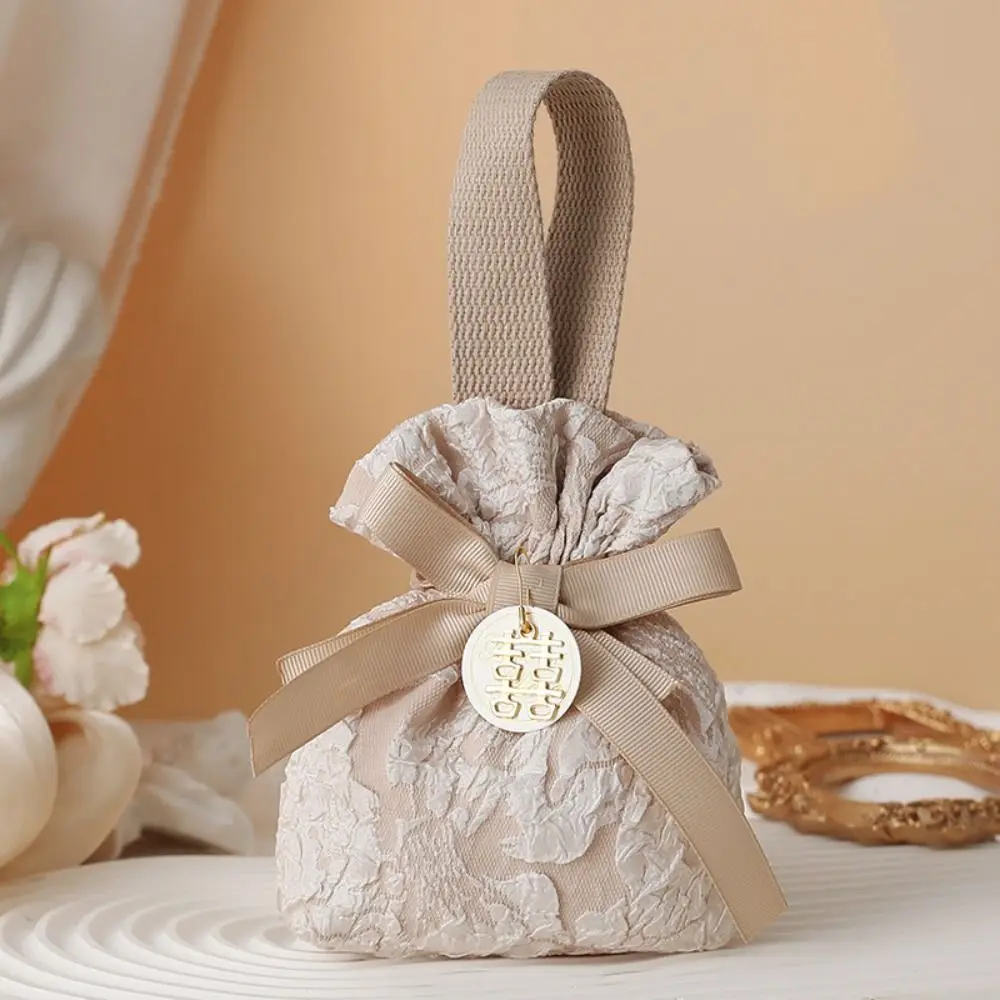 Bowknot Red Handbag New Year Drawstring Bag Large Capacity Korean Style Canvas Knot Wrist Bag Dragon Year Tote Bag Bucket Bag