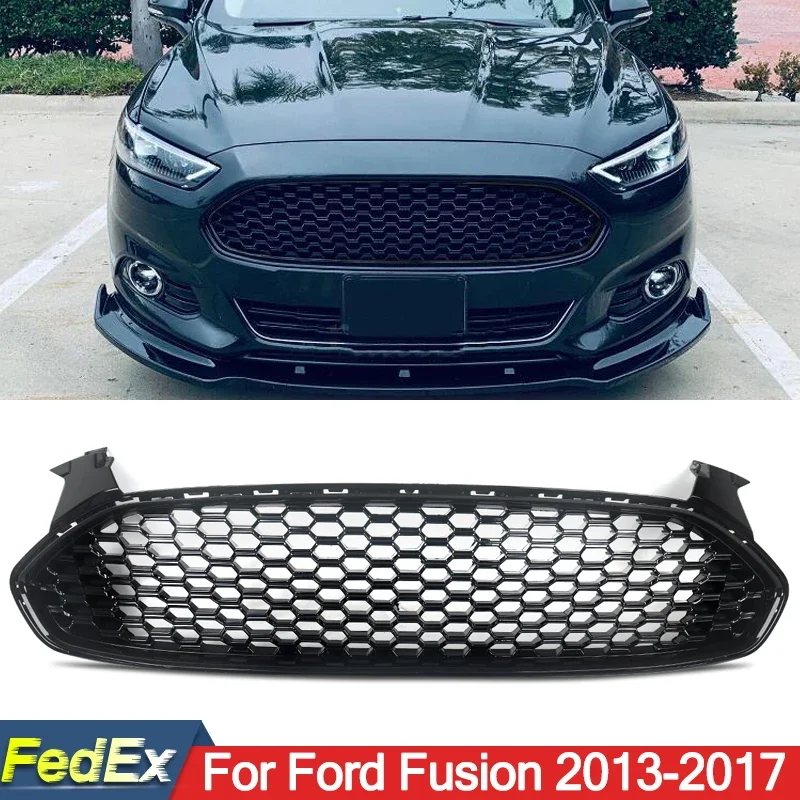 MAGICKIT Front Bumper Upper Honeycomb Mesh Grille As the Pictures Shown All Black Fit For 2013-17 Ford Fusion Car Accessories