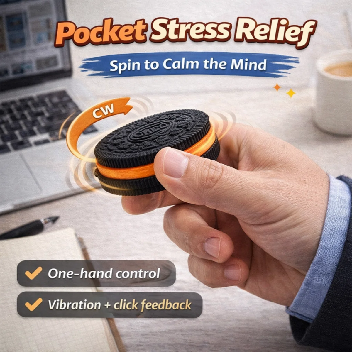 クッキー型EDCフィンガースピナー、プラスチック製フィジェットトイ、大人向け不安解消、ストレス軽減、コイン型感覚玩具