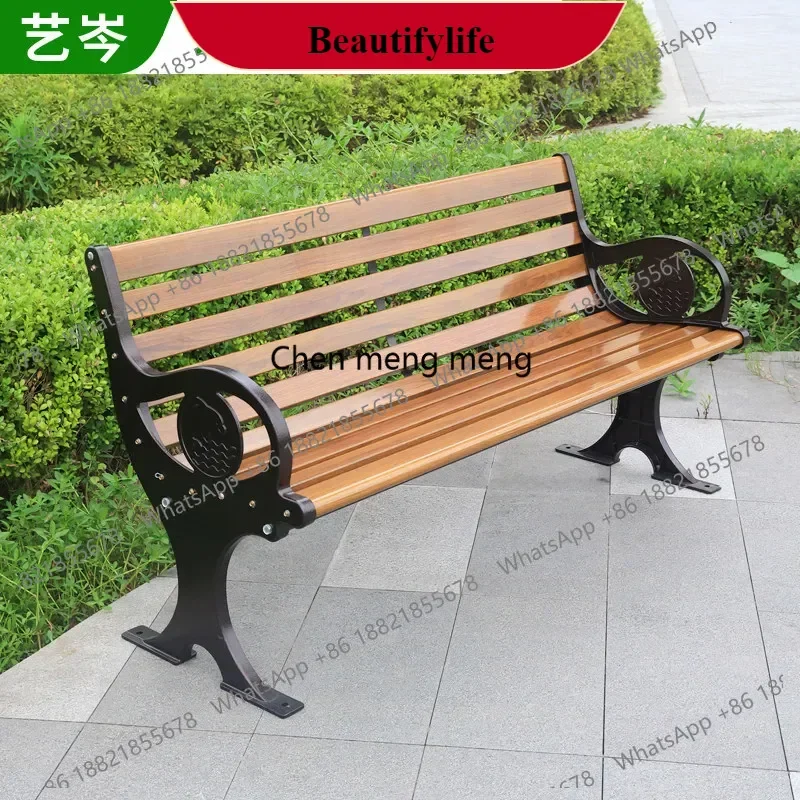 

M138Outdoor Aluminum Alloy Park Chair Leisure Cast Aluminum Backrest Chair Square Solid Wood Seat Courtyard Zinc Alloy Backrest