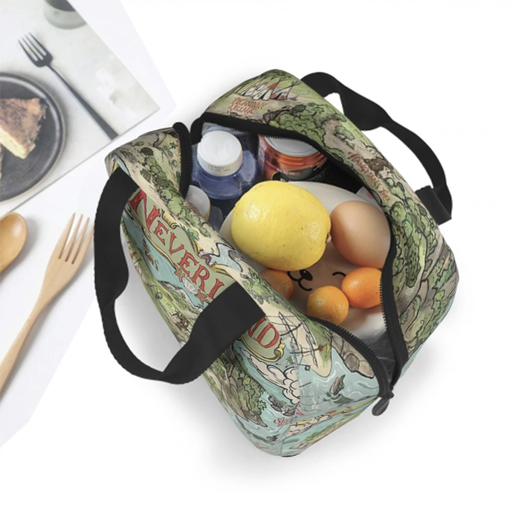 Neverland Map Portable Lunch Bag Food Thermal Box Durable Cooler Lunchbox with Shoulder Strap Picnic Bag Office