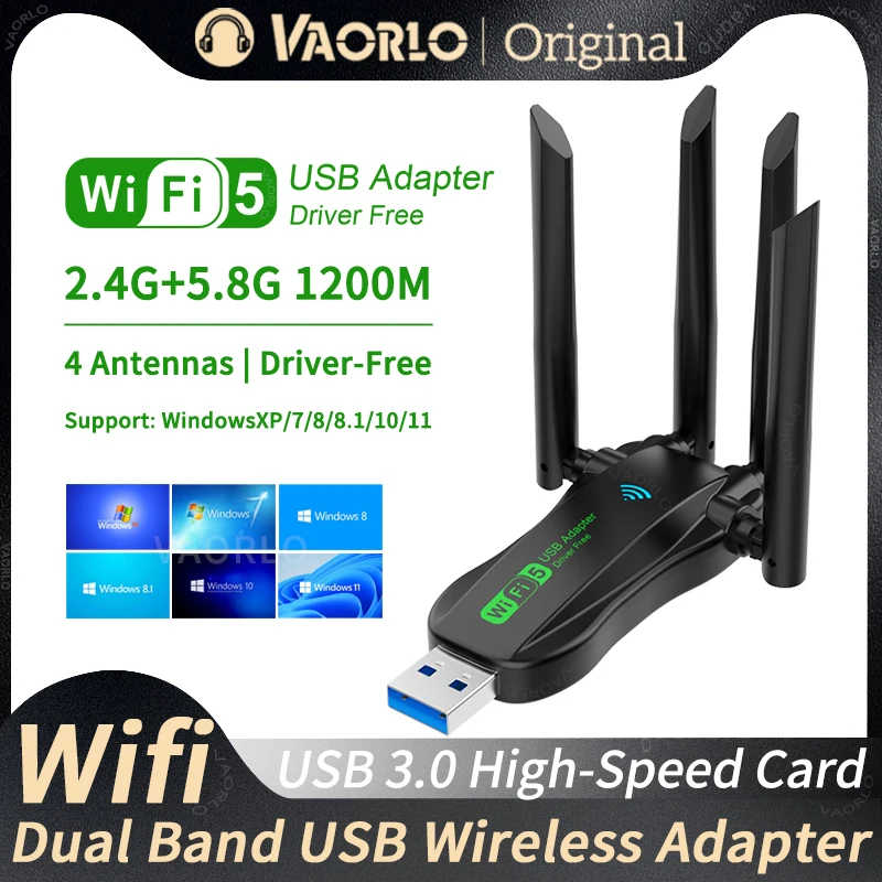 1200Mbps WiFi USB Adapter Dual Band 2.4/5.8Ghz Wi-Fi Dongle 4 Antenna USB3.0 High-Speed 802.11AC Wireless Receiver For PC/Laptop