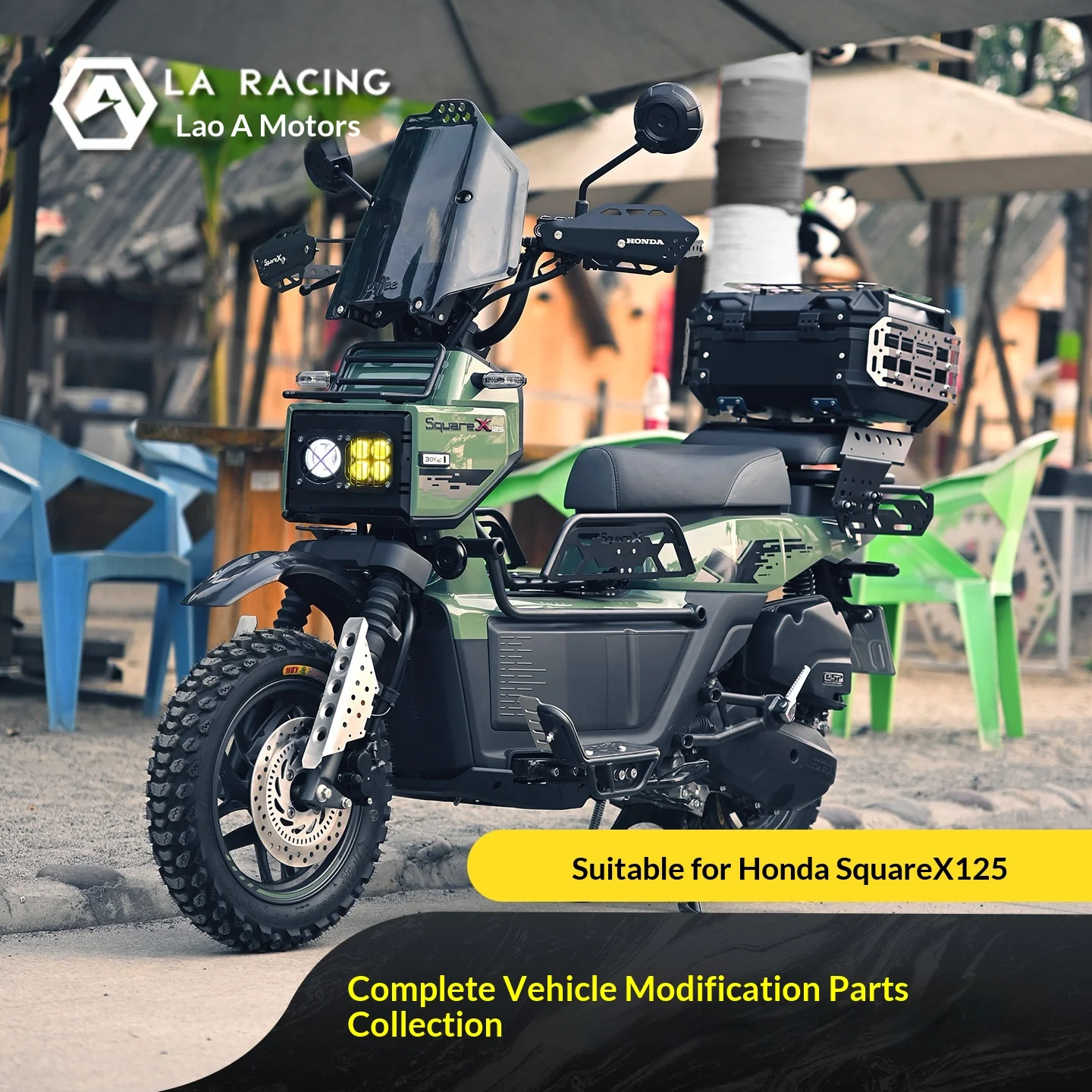 【Premium】For Honda SquareX125 modified sliding tailgate, rack, front headlights, mudguards, complete vehicle parts