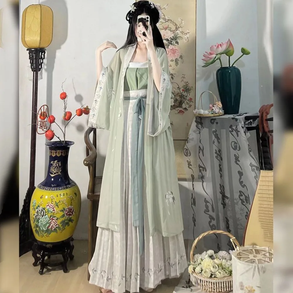 ‌Song Dynasty Hanfu Set - Women's Embroidered Changgan Temple Hanfu Waist Pleated Skirt Daily Wear Authentic Chinese Costume