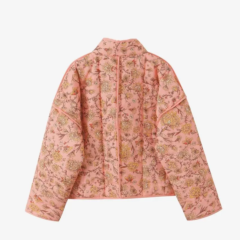 

Winter 2024 Women's Loose Fit Cotton Jaet with kets Color Blo Print Versatile Sle Casual Commute Long Sve Coat