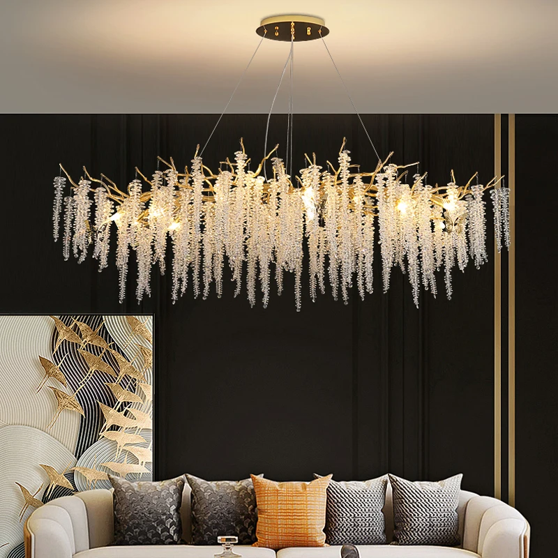 

New chandelier strip art creative branch living room American dining room lamp crystal decorative lighting