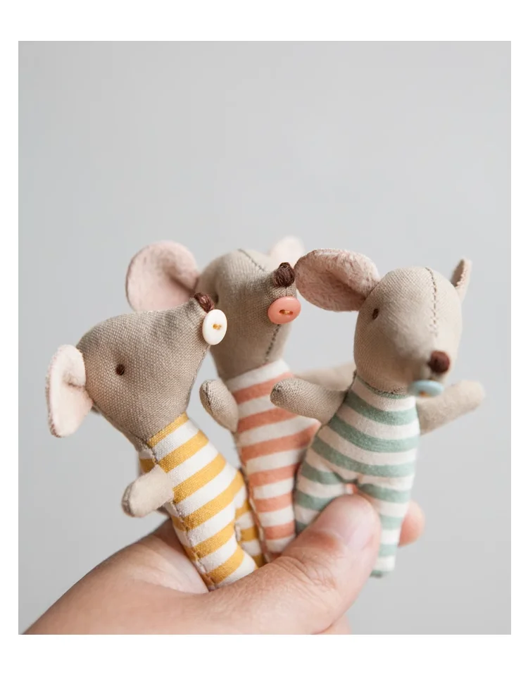 Handmade Triplets Baby Mouse Plush Toy Miniature Toys for Dollhouse Mini Mice Plushies