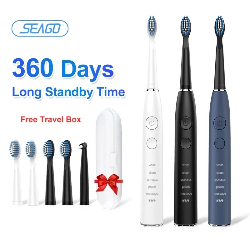 Seago Sonic Electric Toothbrush Choice Dental Care Deep Clean Teeth 360 Days Standby 5 Modes 2 Mins Timer Portable for Travel