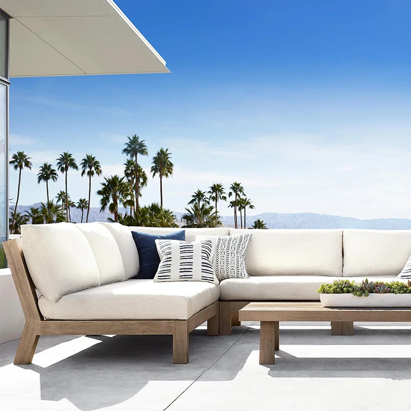 Luxury Waterproof Modern Garden Furniture Set Teak Wood Patio Sectional Sofa Outdoor Couch for Hotel Beach Park Balcony