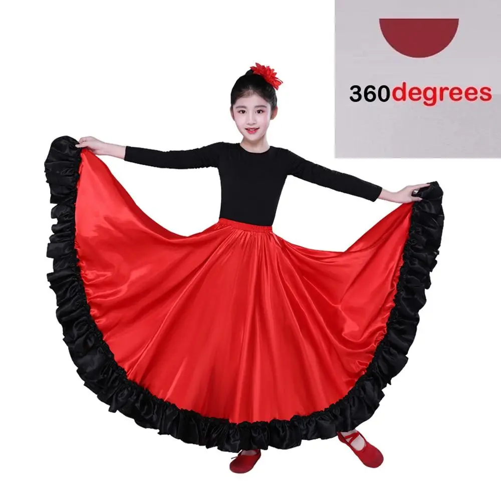 Smooth Kids Spanish Paso Doble Skirt Big Swing Polyester Flamenco Dance Skirt Carnival Dress Performance Latin Dance Costume