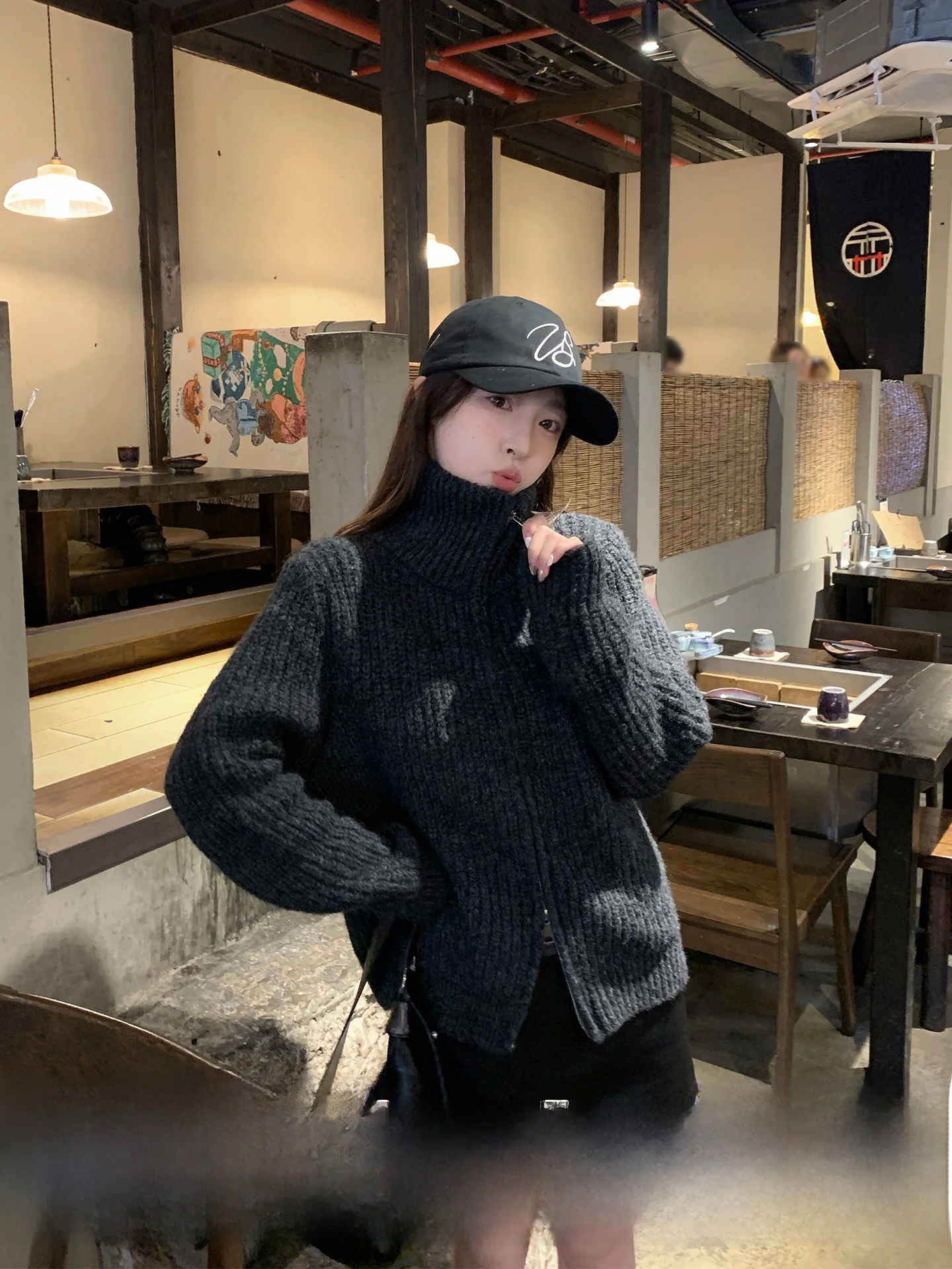 

Кардиган Morning Bloom Lazy Sle с высоким воротником, вязаный, с двойной молнией, женский зимний свитер, топ в корейском стиле, мягкий, длинный