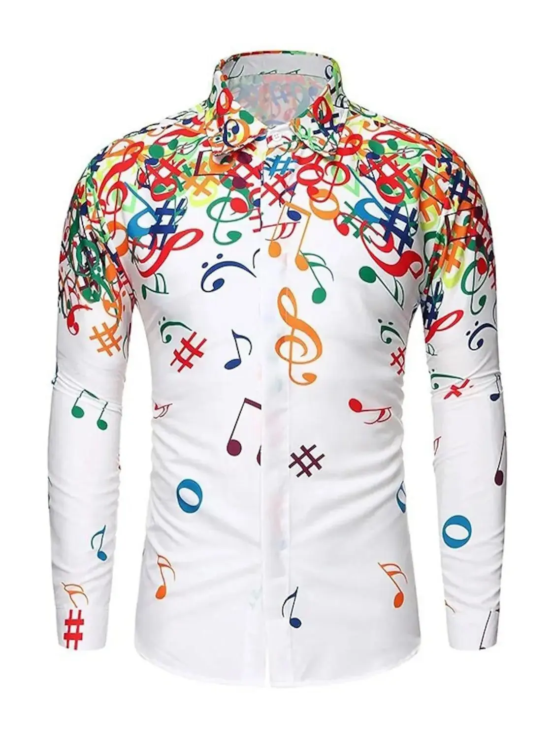 

Men's Long Sve Music Note 3D Printed irt Breathable Comfortable Spring Autumn Faion Casual irt Flip Collar Design
