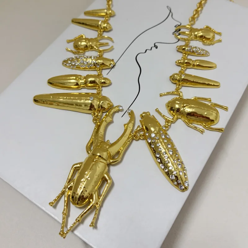 Übertriebene klobige Halskette für Damen, Legierung, Käfer, Insekt, Charms, Halskette, Modemarke, Statement-Schmuck, Boutique-Kettenzubehör – Detail 5