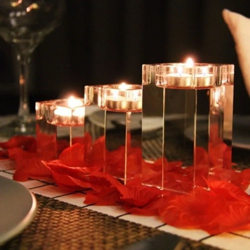 Romantic Candle Holders 4/6/8/10 CM Resin Single-Head Candle Stand Cubic Prism Sparkling Desktop Candlestick Home Party