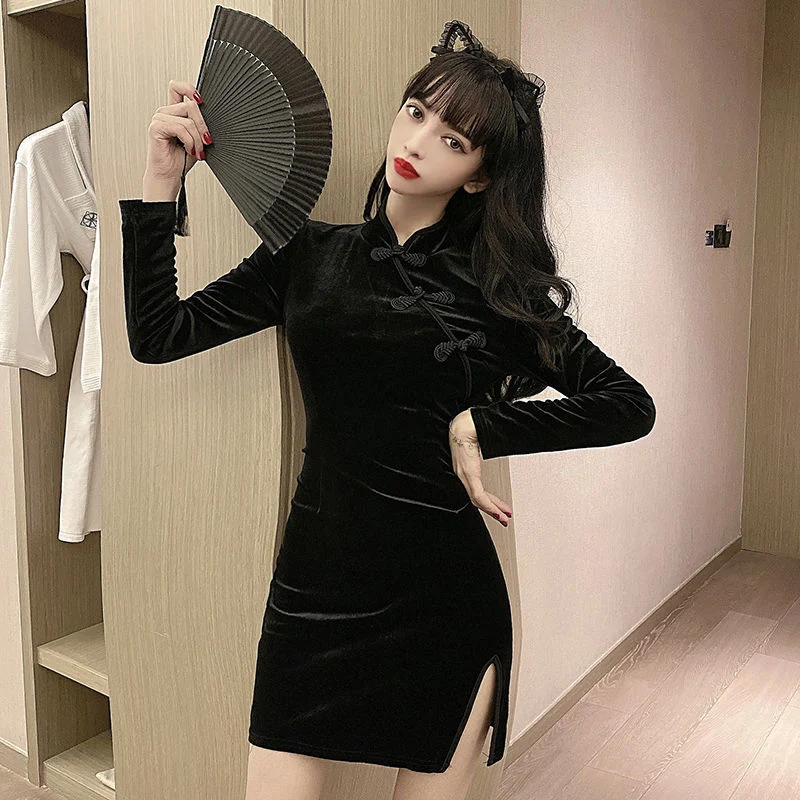 

Hebe Style Wrap Skirt Women's Autumn Winter New Sweet Waist Cinching Slimming Gold Velvet Retro Dress