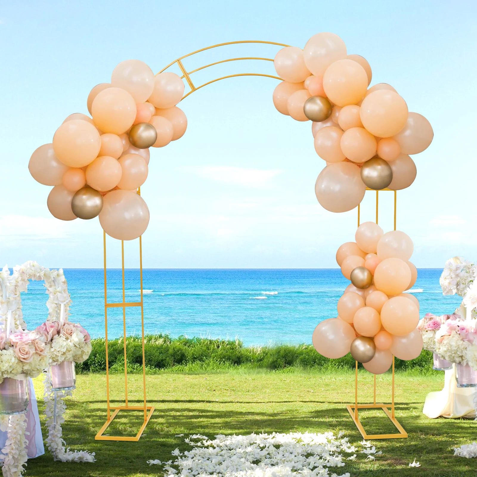 

3-Tier Gold Wedding Arch Stand - 8.53FT Carbon Steel Garden Arbor Arch-Shaped Trellis W/ Sturdy Base for Indoor/Outdoor Ceremony
