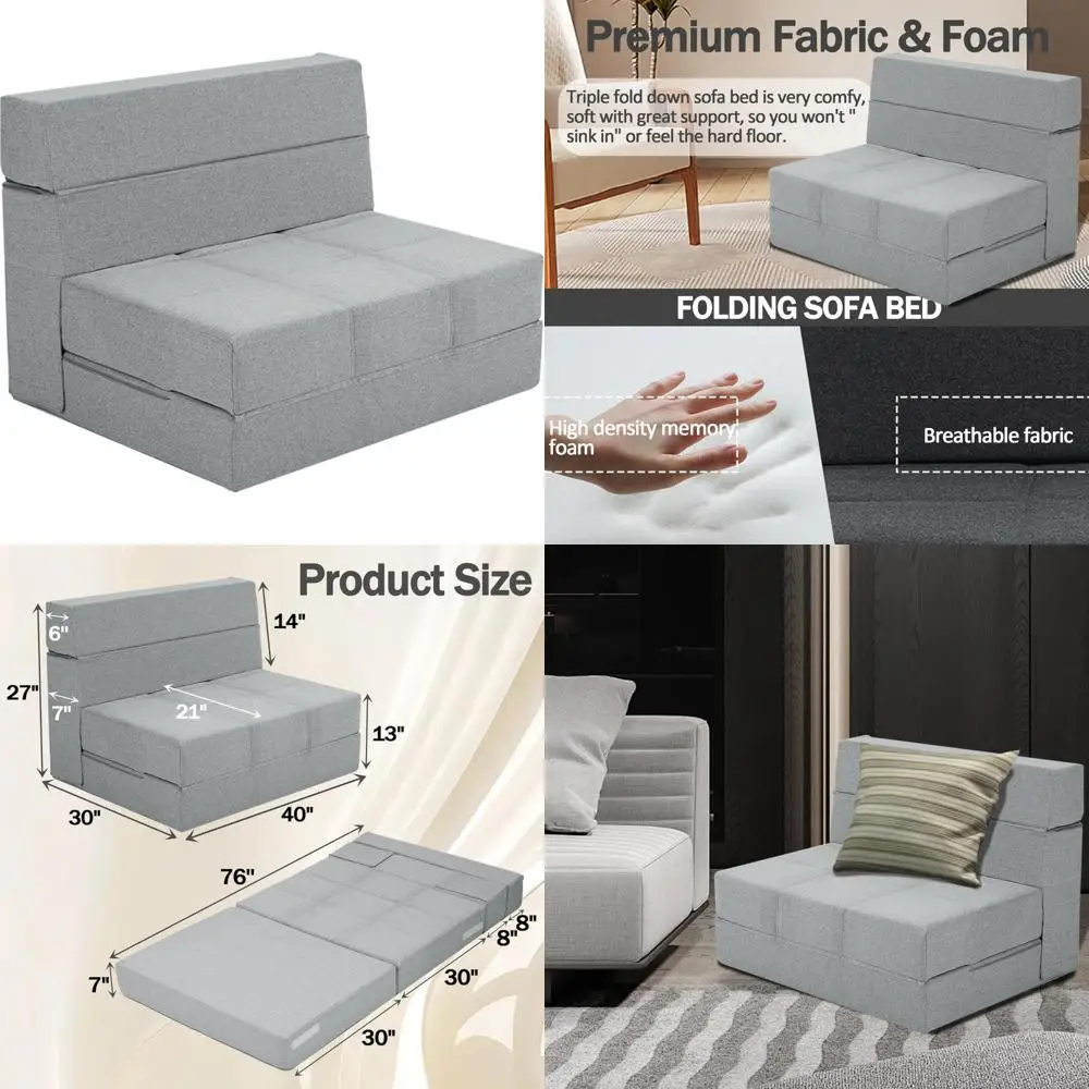 Memory Foam Sofa Bed, 7 Inch Foldable Couch with Convertible Sleeper Mattress, Futon Sofa for Living Room and Home Office Use