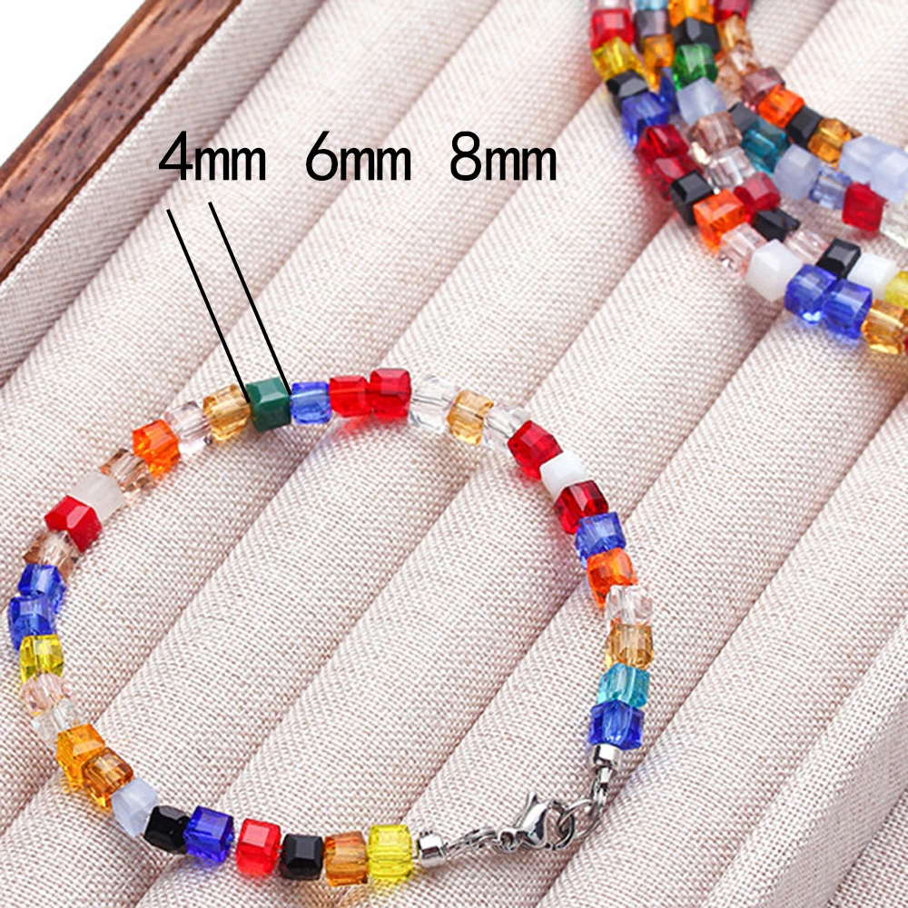 4mm 6mm 8mm Faceted Clear Blue Cube Loose Beads For Jewelry Making Square Bead DIY Bracelet Clear Cube Bead Strands F6 view 3