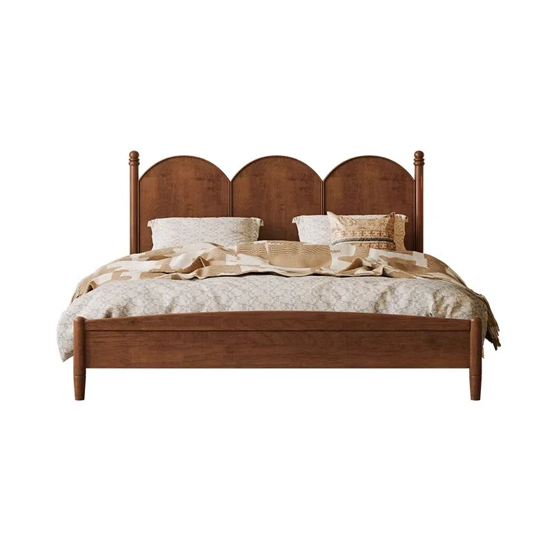 

French solid wood modern simple 1.5 meters 1.8 double bed medium and ancient style American retro small apartment bed