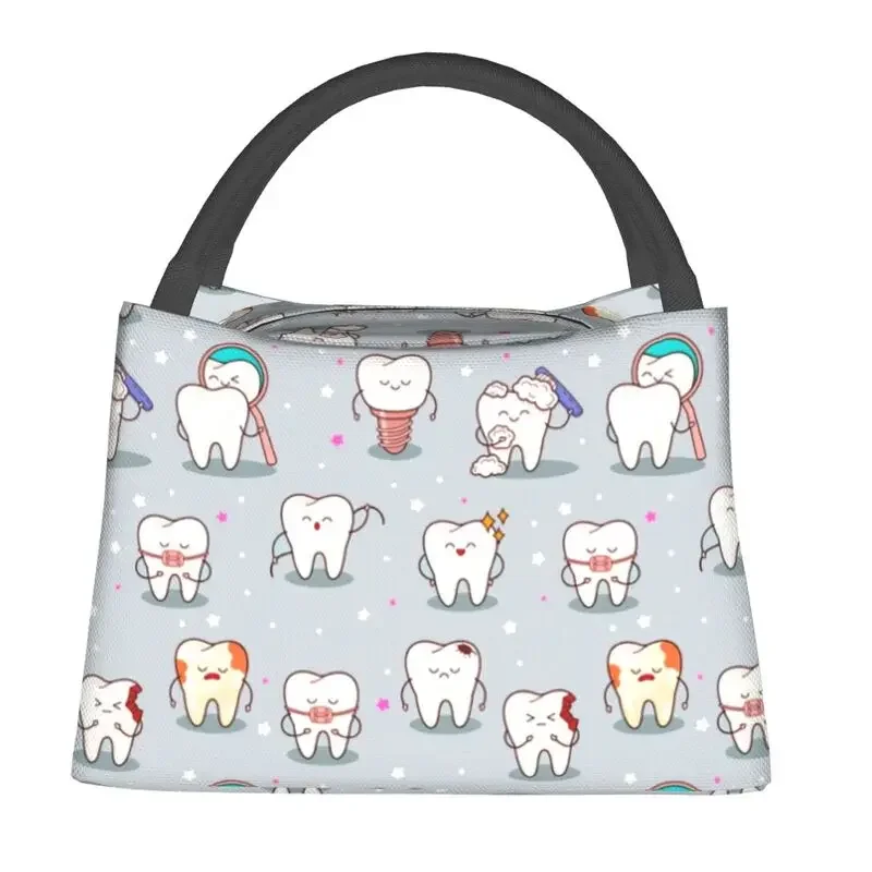 Cute Teeth Baby Thermal Insulated Lunch Bag Women Tooth Portable Lunch Tote for Outdoor Camping Travel Storage Meal Food Box