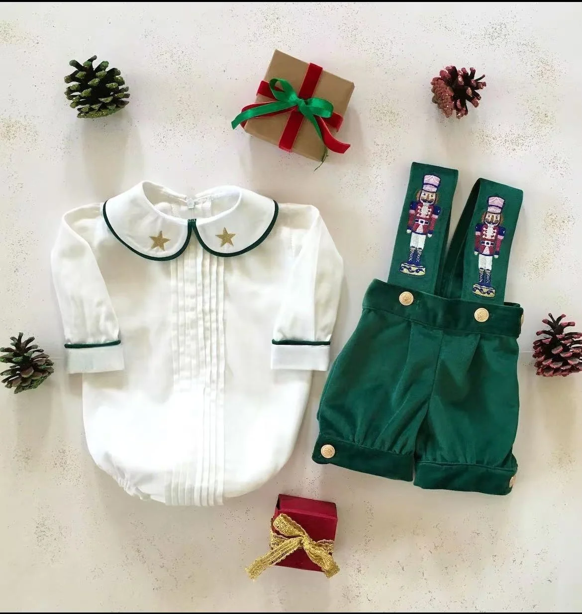 0-6Y Baby Boy Autumn Winter Nutcracker Embroidery Green Outfit Suit for Party Birthday Photography Holiday Christmas C149
