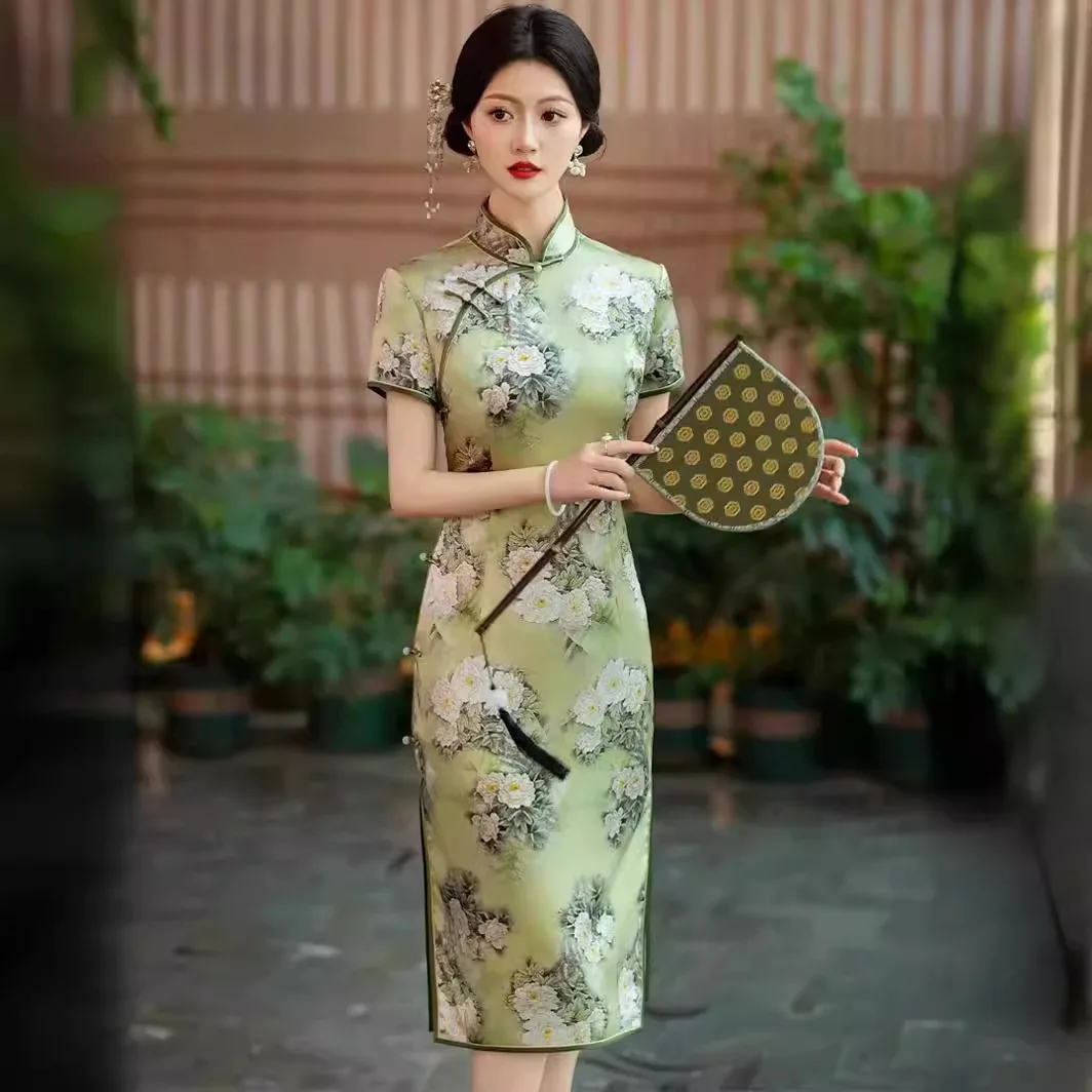 Quality Real Silk Cheongsam Qipao Summer Women's Improved High-End High-Grade Dress Young Temperament Chinese Dress