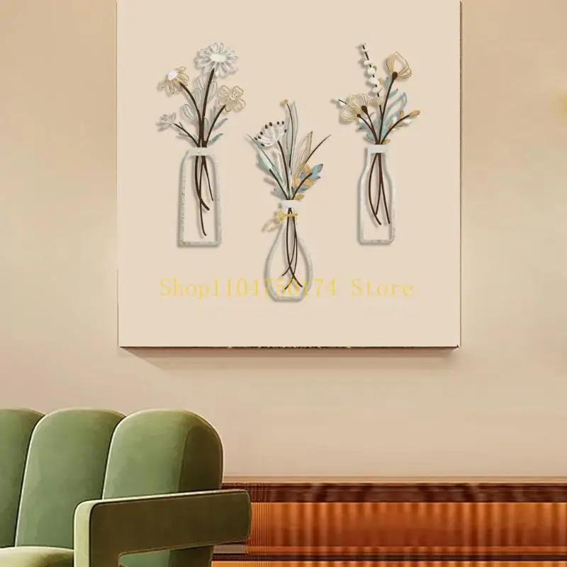3Pcs Minimalists Metal Floral Flower Vases Wall Art Sculptures Home Decors Gift top sale
