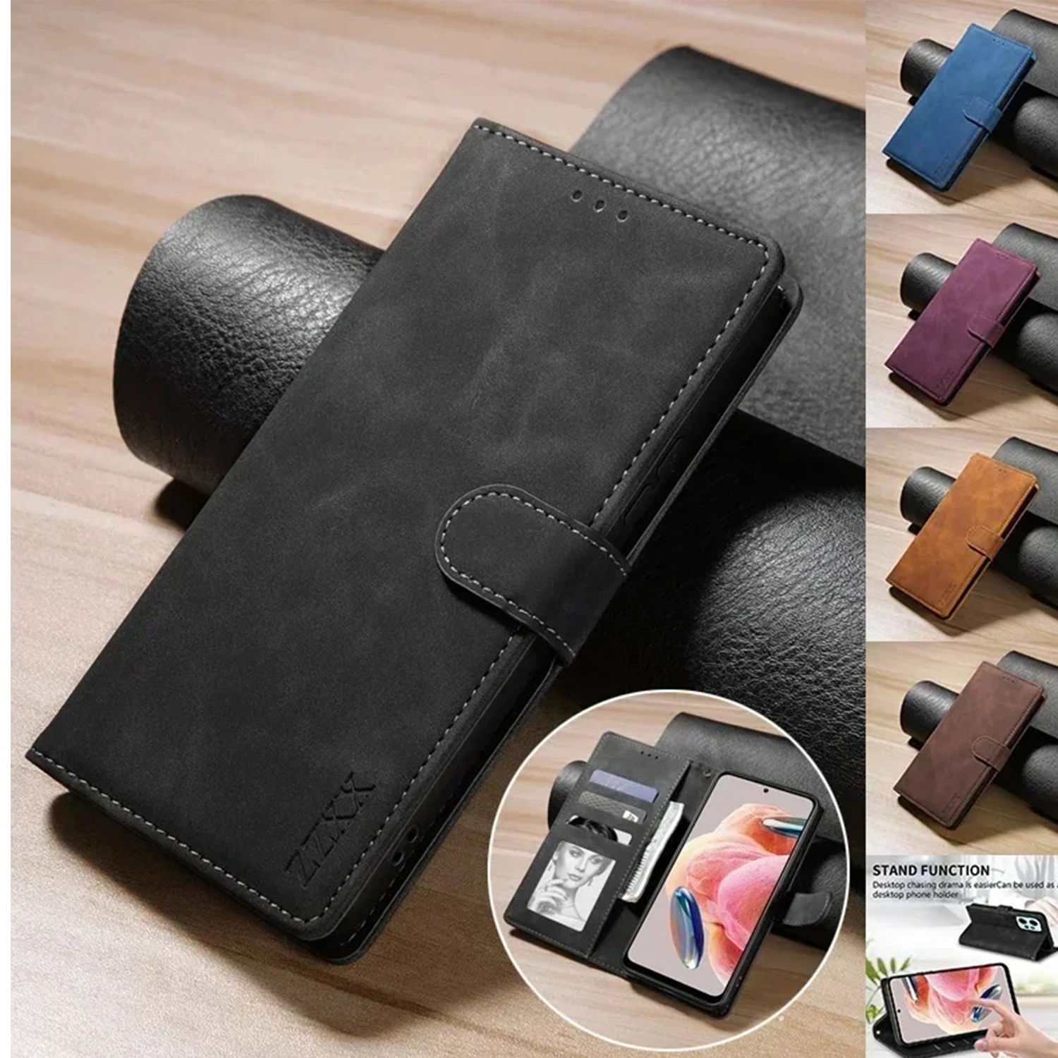 

Wallet Phone Card Slot Support Magnetic Flip Leather Case For Xiaomi Redmi Note 14 Pro+ 13 Pro 12S 12 11S 11 10 9 Pro 8T 7 Cover