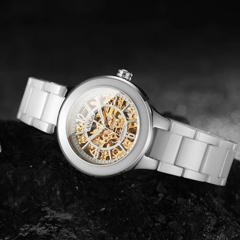 ساعة ميكانيكية فاخرة جديدة للسيدات للنساء بسيطة من الفولاذ المقاوم للصدأ ساعات أوتوماتيكية للنساء للأعمال قابلة للطي فتاة Reloj Hommer