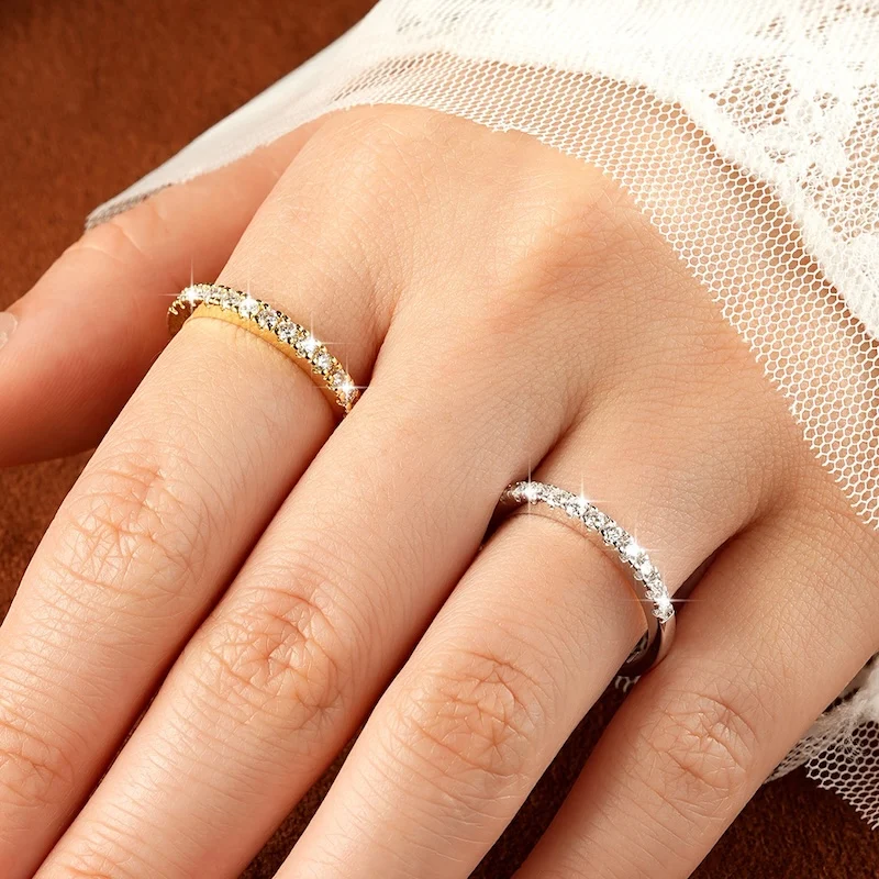 Rrjzz Zertifizierter 2mm D-Farbiger Voll-Moissanit Stapelbarer Halb-Eternity-Ring für Damen Klassischer Imitationsdiamant-Schmuckring – Detail 5