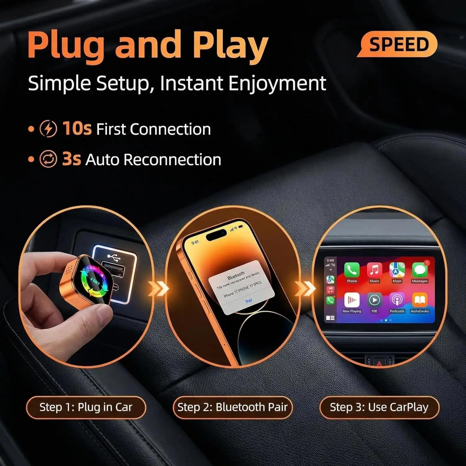 Picture 6: 4in1 Wireless Carplay Adapter Mirror Link/Airplay/Android Auto/Carplay USB Dongle AI Box Wired Carplay to Wireless