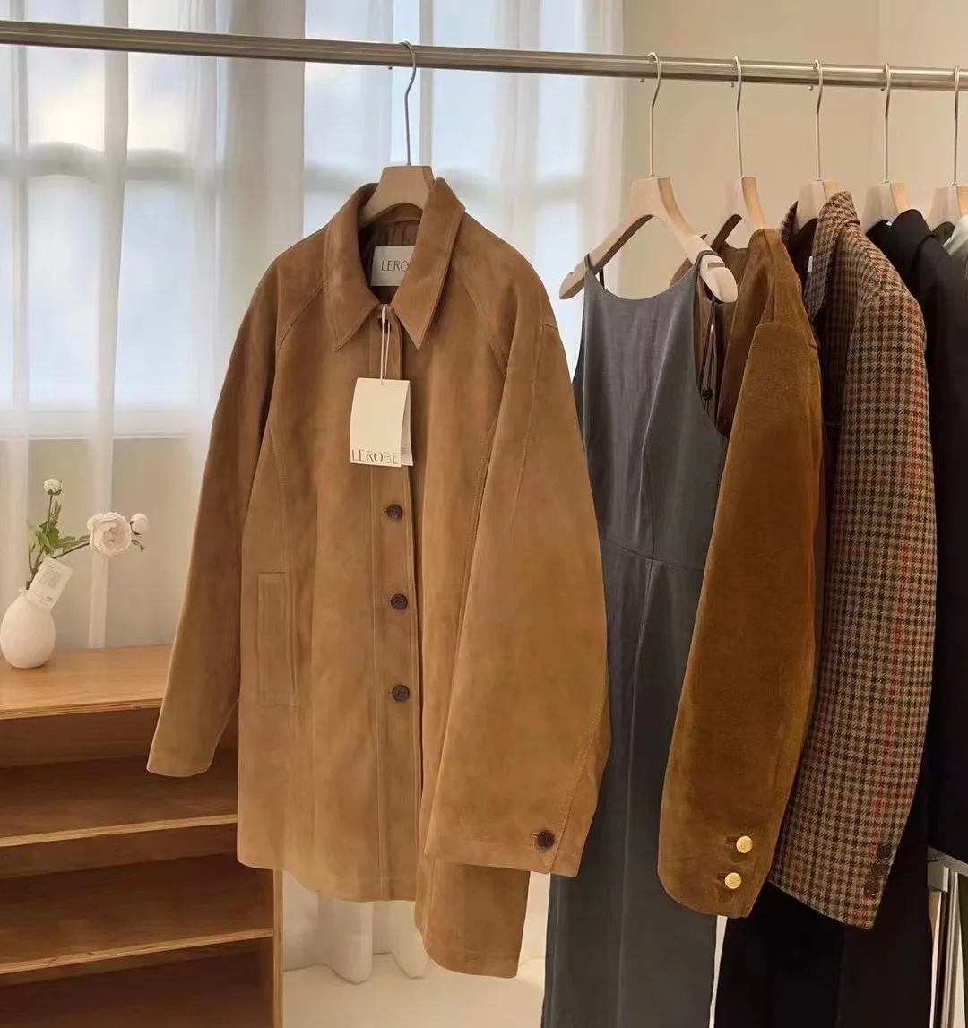 

East Gate Meina Retro Suede Jaet Women's Casual Loose Fit Collarl Coat Regular Length Daily Wear Ladies Faion