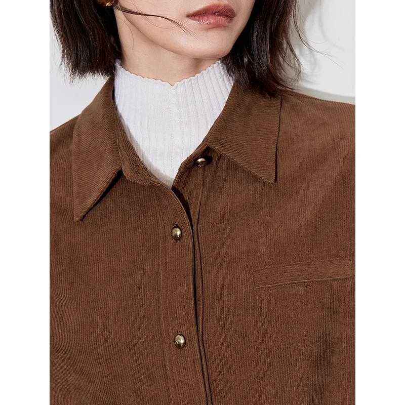 TOYOUTH Women Blouse Shirt 2024 Autumn New Corduroy Turn Down Collar Single Breasted Long Sleeve Office Lady Vintage Tops