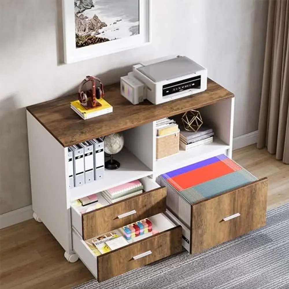 63" L Shaped Desk with Drawer Cabinet Executive Computer Desk and lateral File Cabinet Home Office Furniture Storage Shelf and