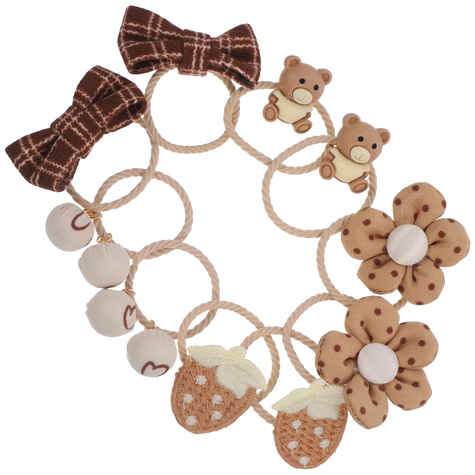 

5 Pairs Brown Small Hair Ties Bow Flower Decorative Elastic Ponytail Holders for Girls Birthday Party Accessories Cute Hair