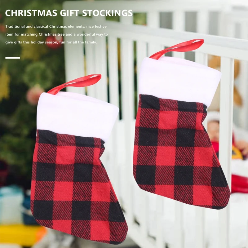 Christmas Stockings-4 Pack Buffalo Plaid Christmas Stocking For Family Xmas Holiday Party Decoration