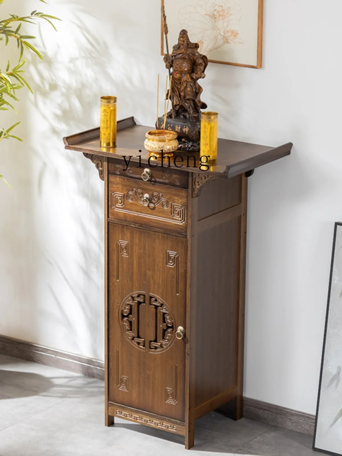 GZ Shentai heightened table incense case household God of Wealth Guanyin table new Chinese vertical cabinet with door