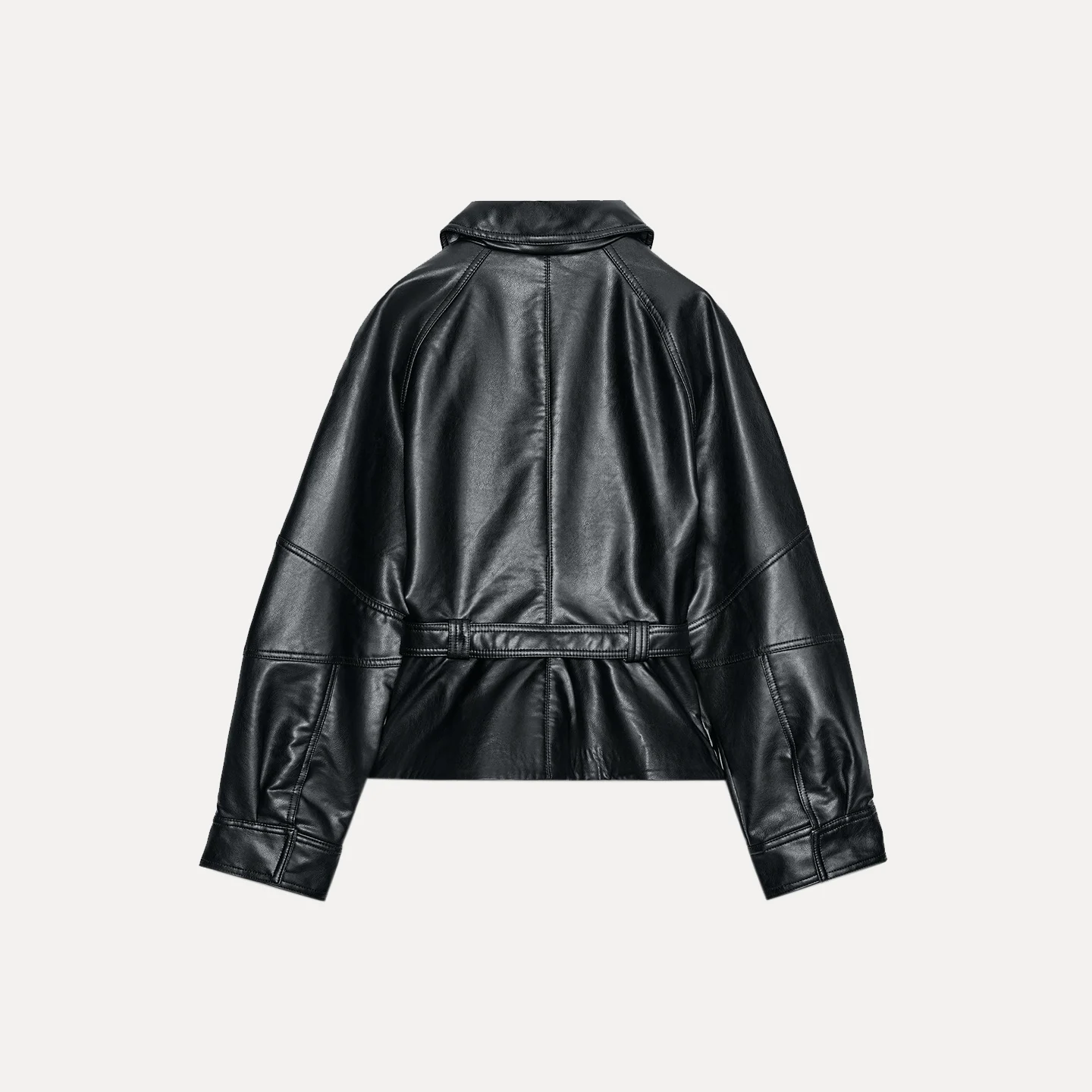 Z Mujer Faion ort Bla Leather Jaet 2025 Temporada de otoño Largo Sve Flip Collar Stand Fit Personali Sle