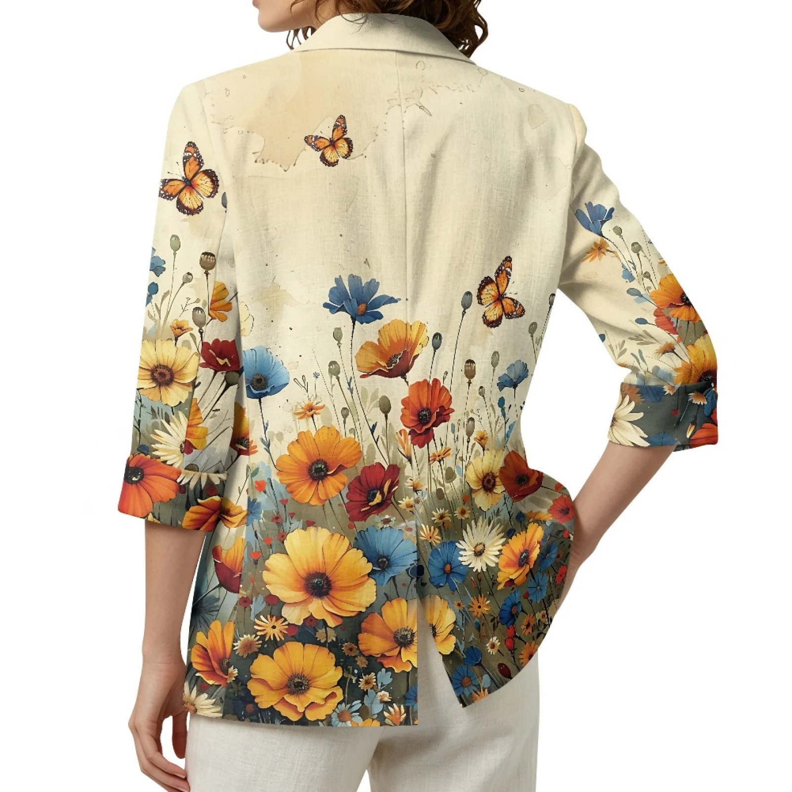 PENSTROLL Floral Butterfly Linen Like Beach Jackets Lightweight Light Cardigans for Women Sizes S-3XL