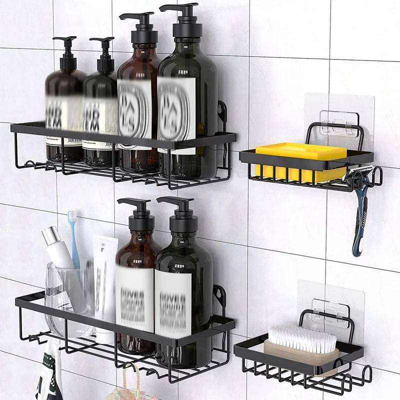 Shower Organizer With Hooks Rustproof Bathroom Shower Shelf With Adhesives And Screws, Shower Racks For Kitchen Bedroom