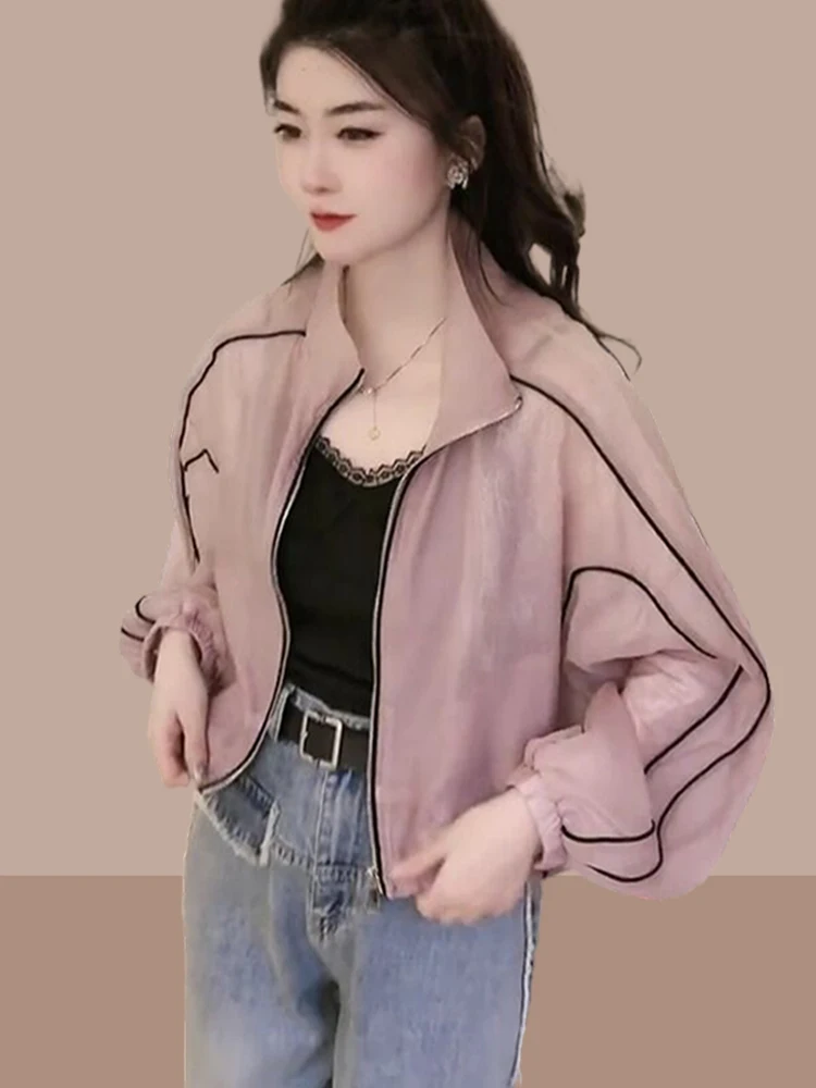 Ice Silk Women's Summer New Lightweight Outdoor Breathable Sun Protection Coat Loose Fit Zipper Closure Long Sleeve Short Coat